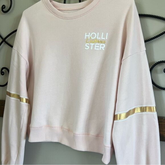 Y2K Rare Hollister Petal Pink Graphic California Long Sleeve Crop Sweatshirt - M - Picture 1 of 11
